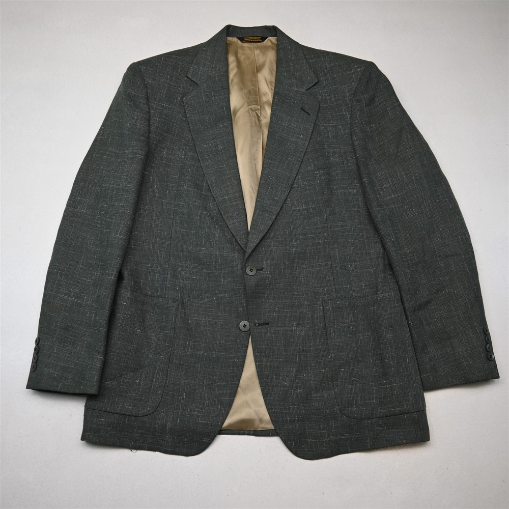 Vtg USA Made 44L Green Slub Check Mens Blazer Suit Jacket Sport Coat
